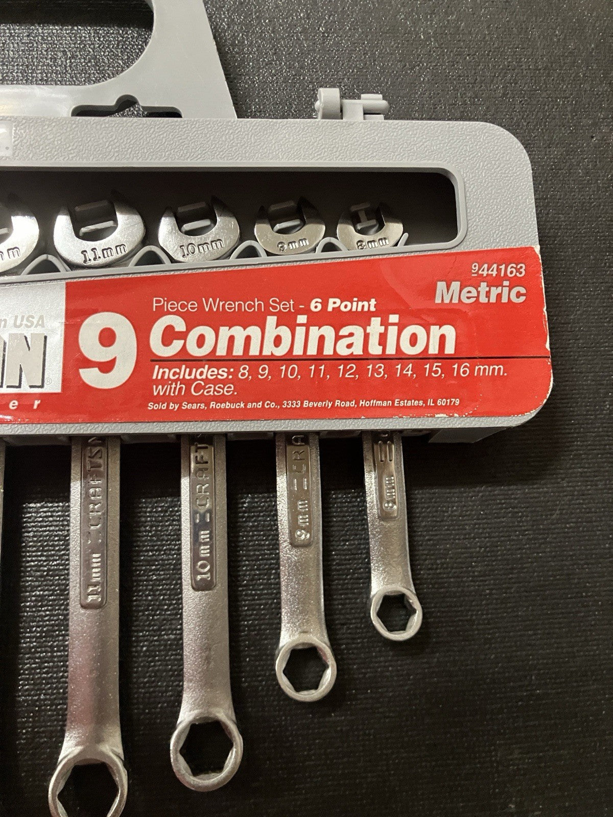NOS Sears Craftsman Metric 9pc 6 Point Combination Wrench Set 8-16mm 44163 USA