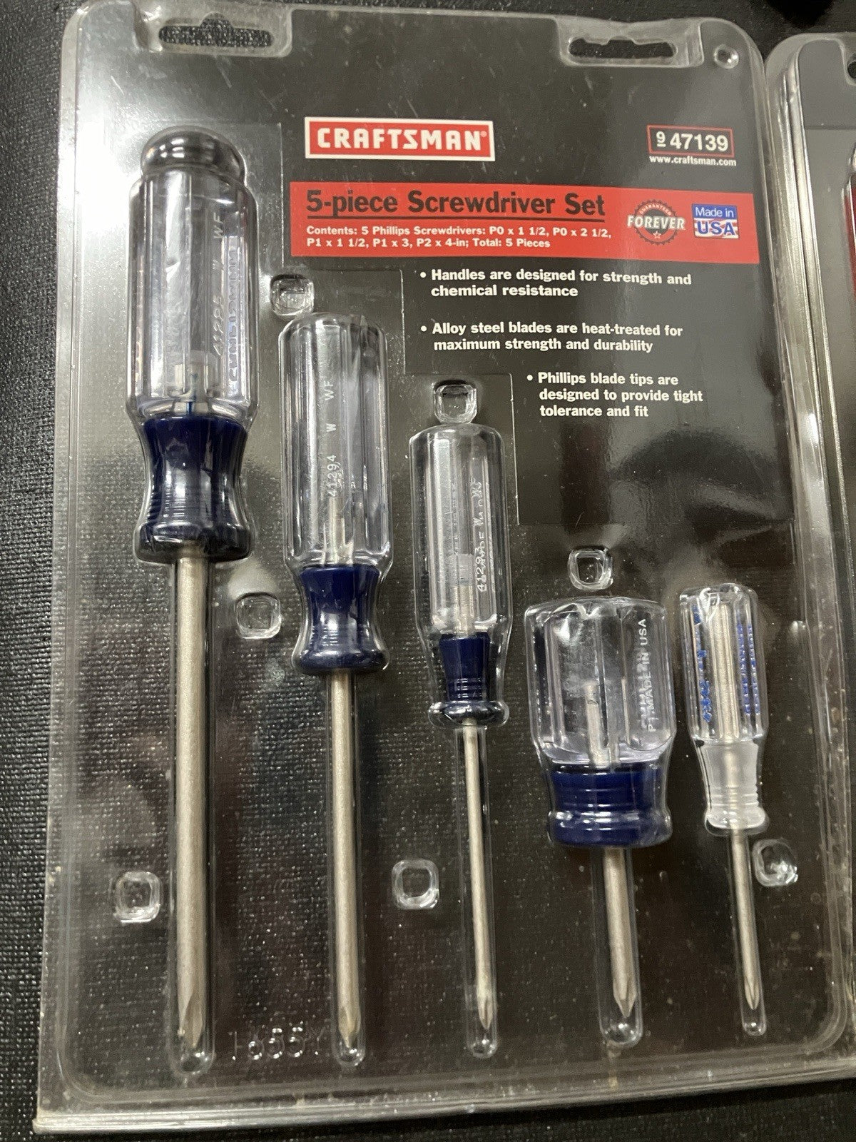 NOS Vintage Sears Craftsman 5Pc Phillips Screwdriver Set 47139 USA
