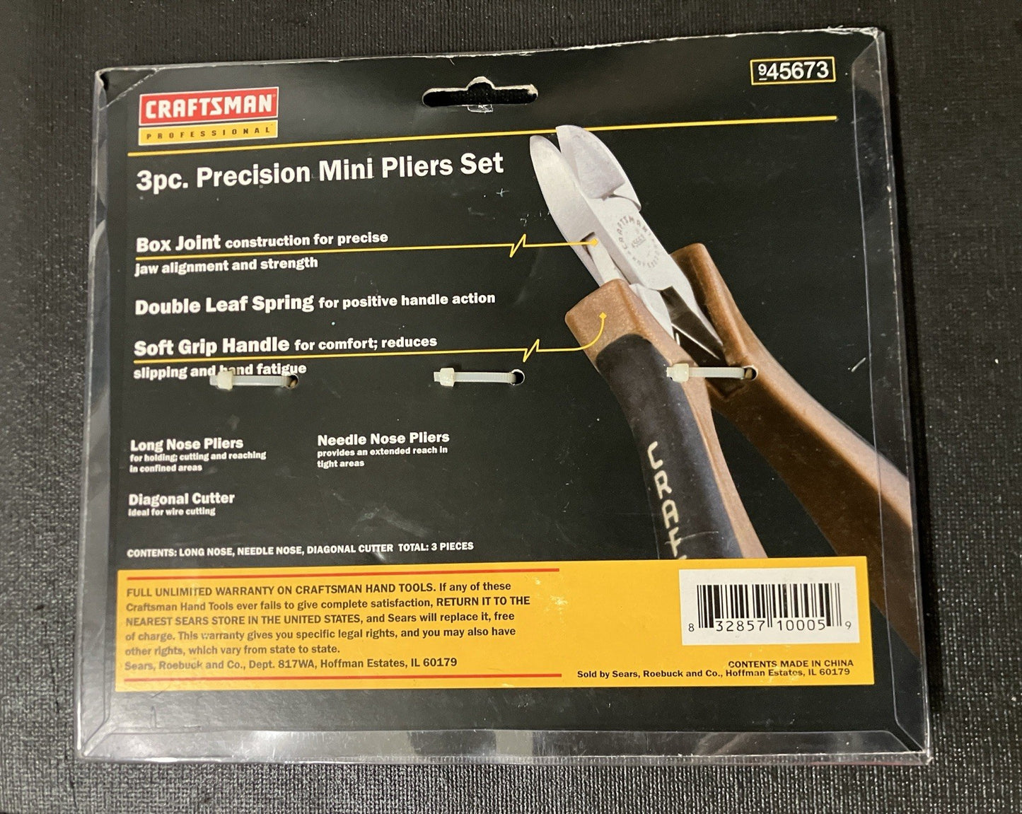 NOS Craftsman Professional 3pc Precision Mini Pliers Set 45673 (Gold/Black)