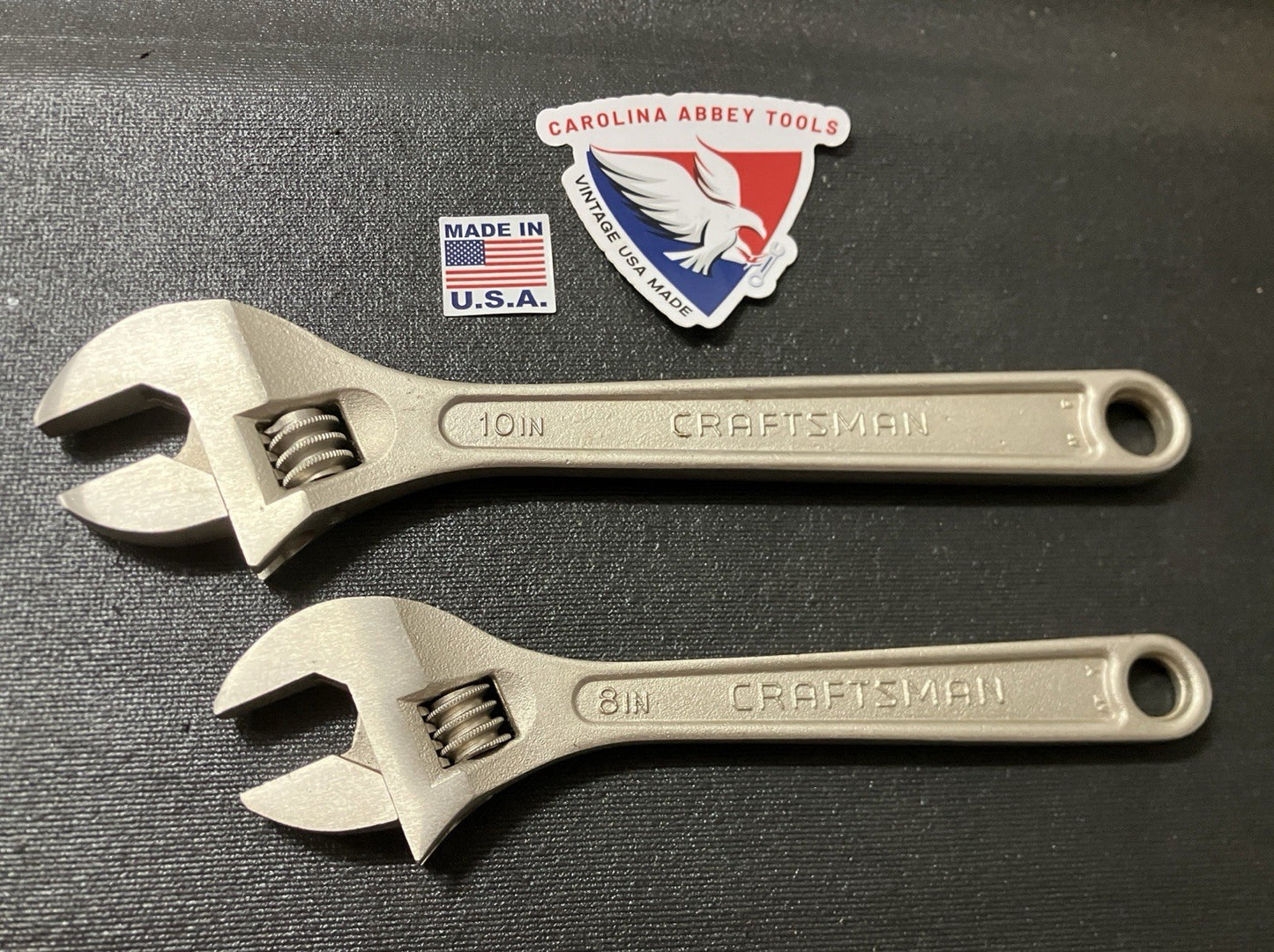 NOS Sears Craftsman 2pc Adjustable Wrench 6”/8” Extra Wide Jaw 44011 USA Satin