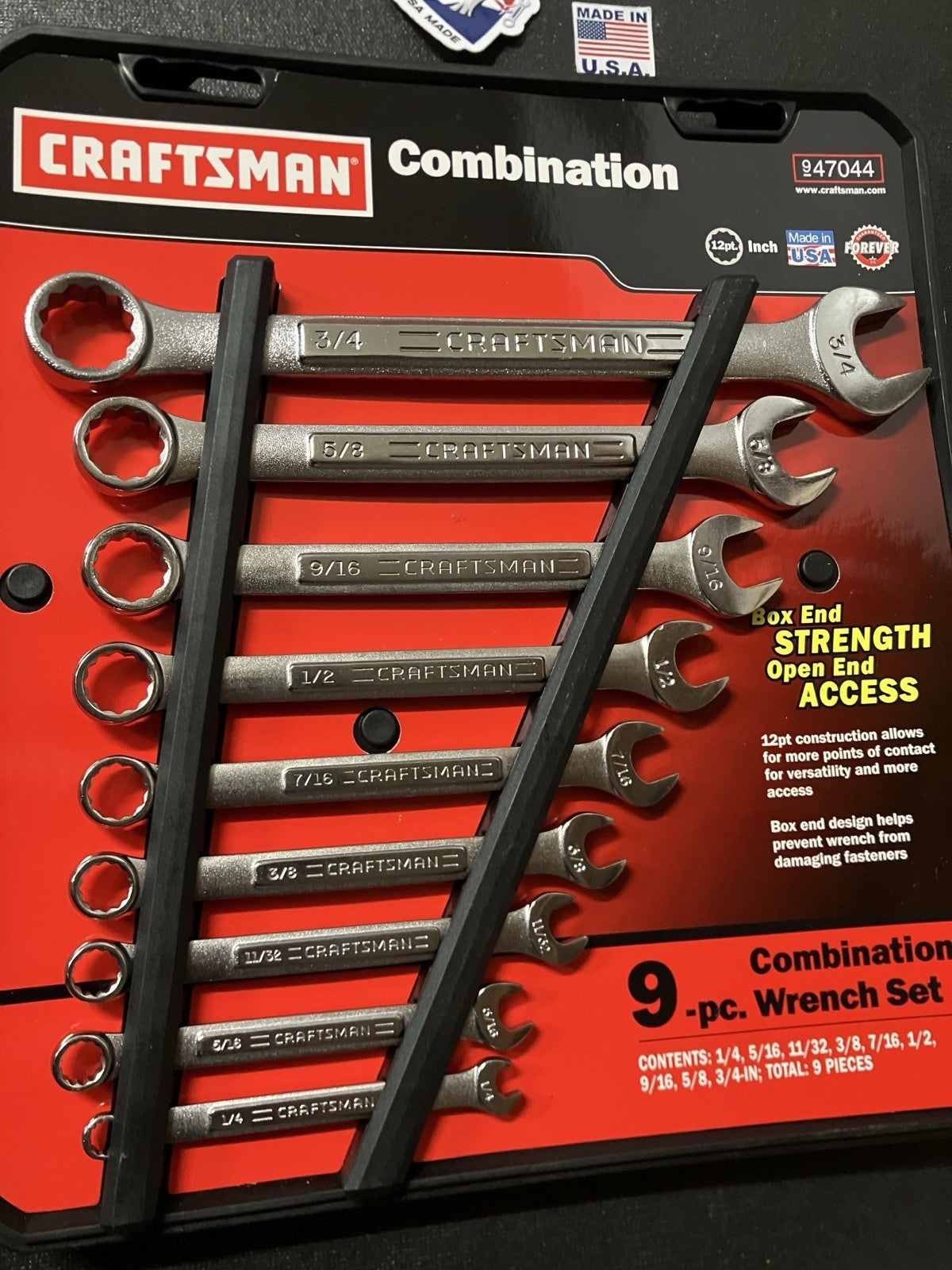 NOS Vintage Sears Craftsman 9pc Combination Wrench Set SAE 47044 USA 1/4”-3/4”