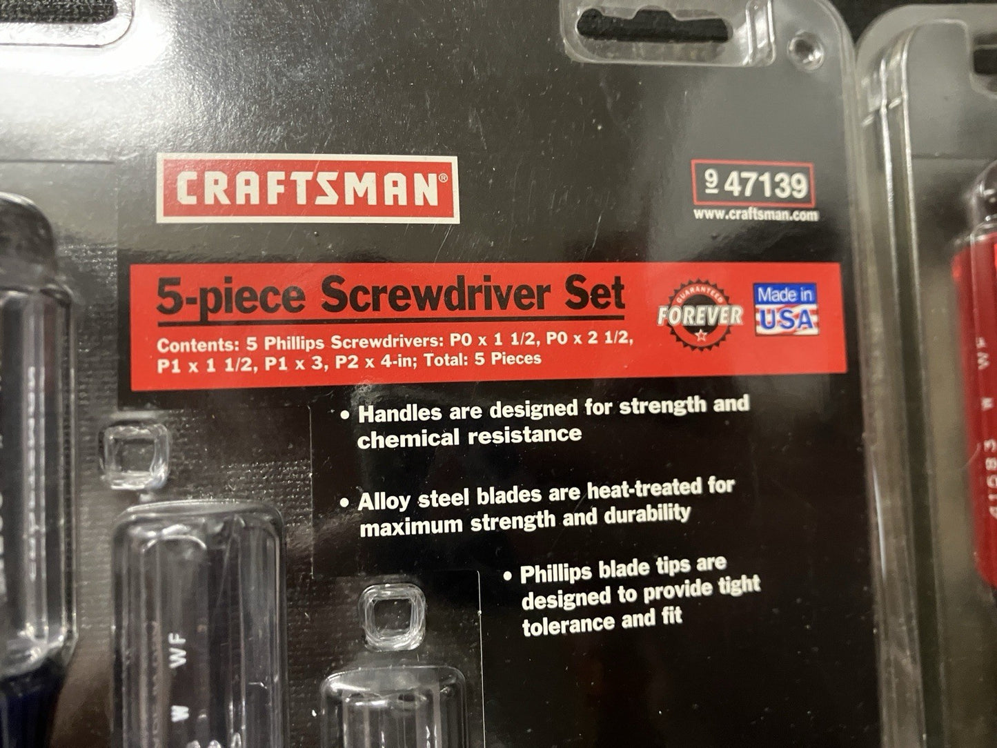NOS Vintage Sears Craftsman 5Pc Phillips Screwdriver Set 47139 USA