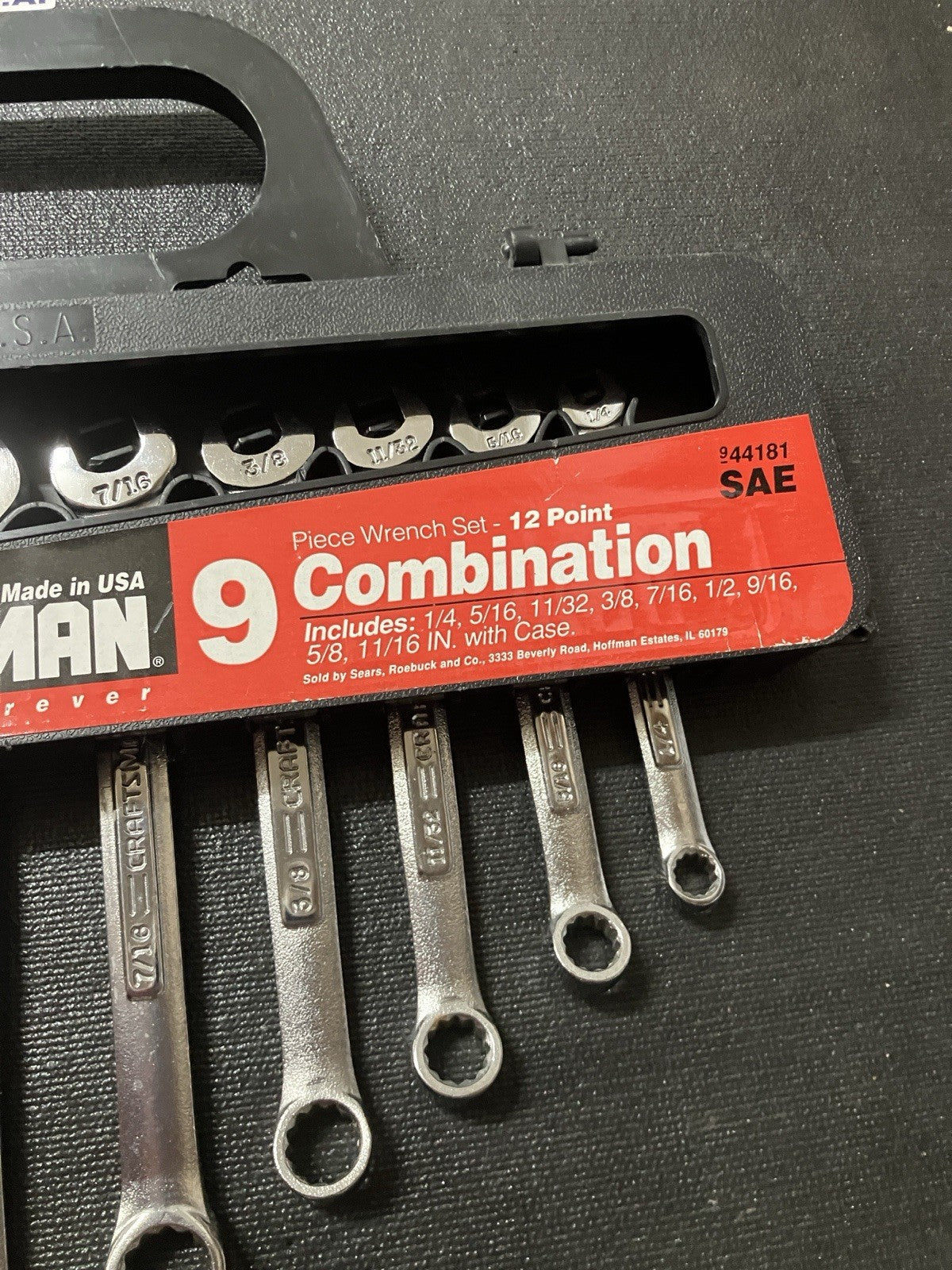 NOS Vintage Craftsman 9pc SAE 12 Point Combination Wrench Set 1/4-11/16 44181 USA