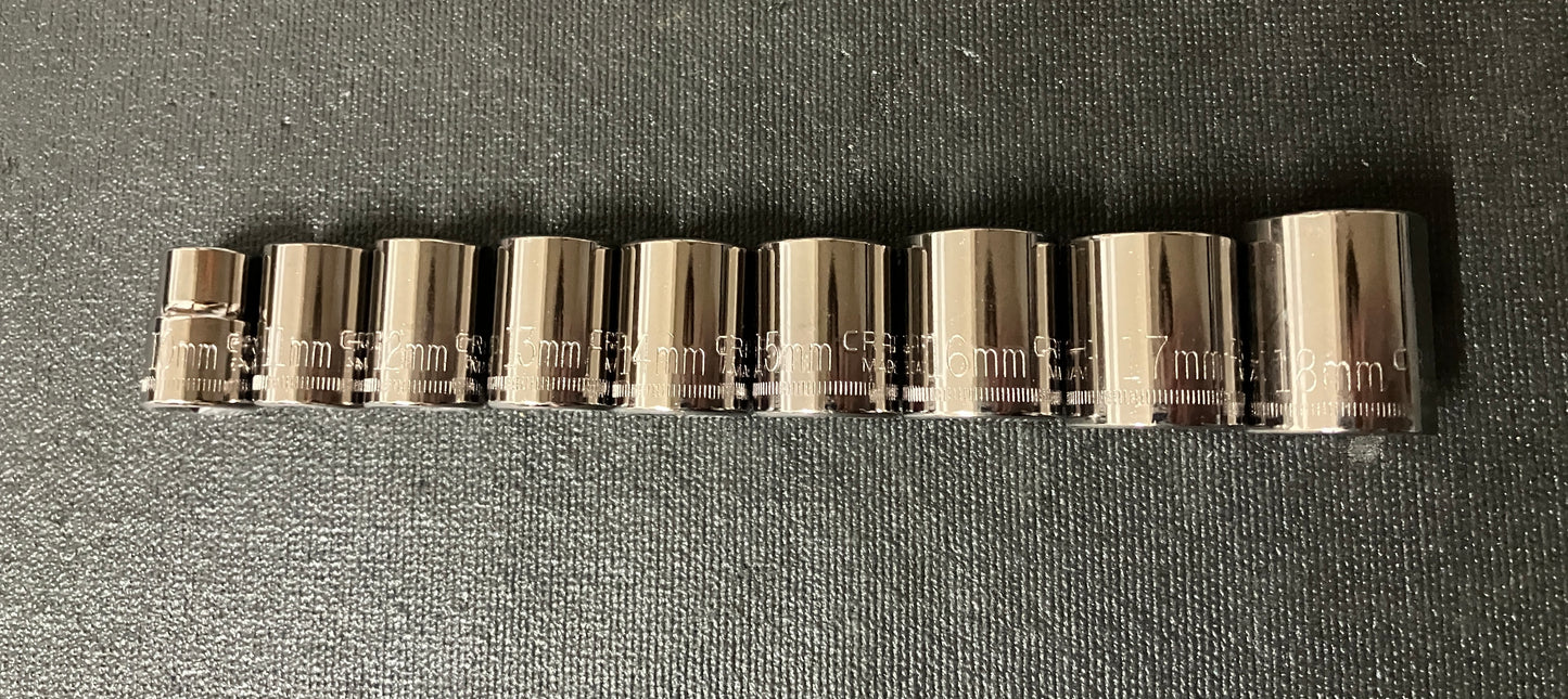 NOS Vintage Sears Craftsman 9pc Metric 3/8” Drive 6 Pt Sockets 10-18mm -G2- USA