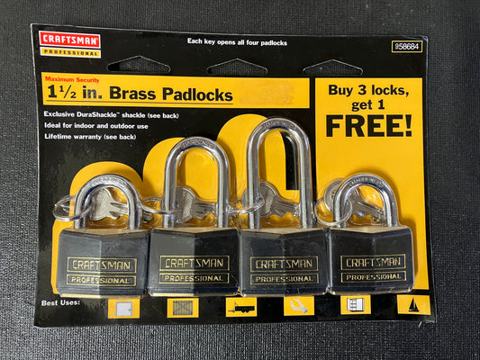 NOS Craftsman Professional 4pc 1-1/2β Brass Padlocks 58684 - Brand New Sealed