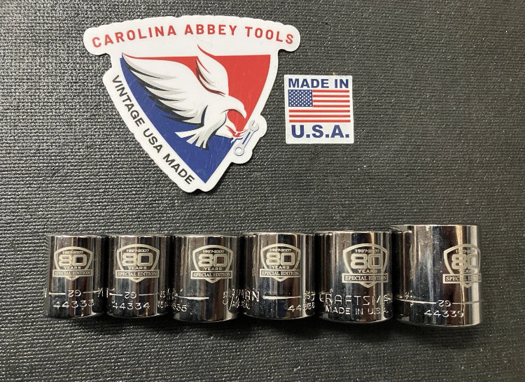 Vintage Craftsman 80th Anniversary Sockets 6pc SAE 3/8” Drive USA Like New!