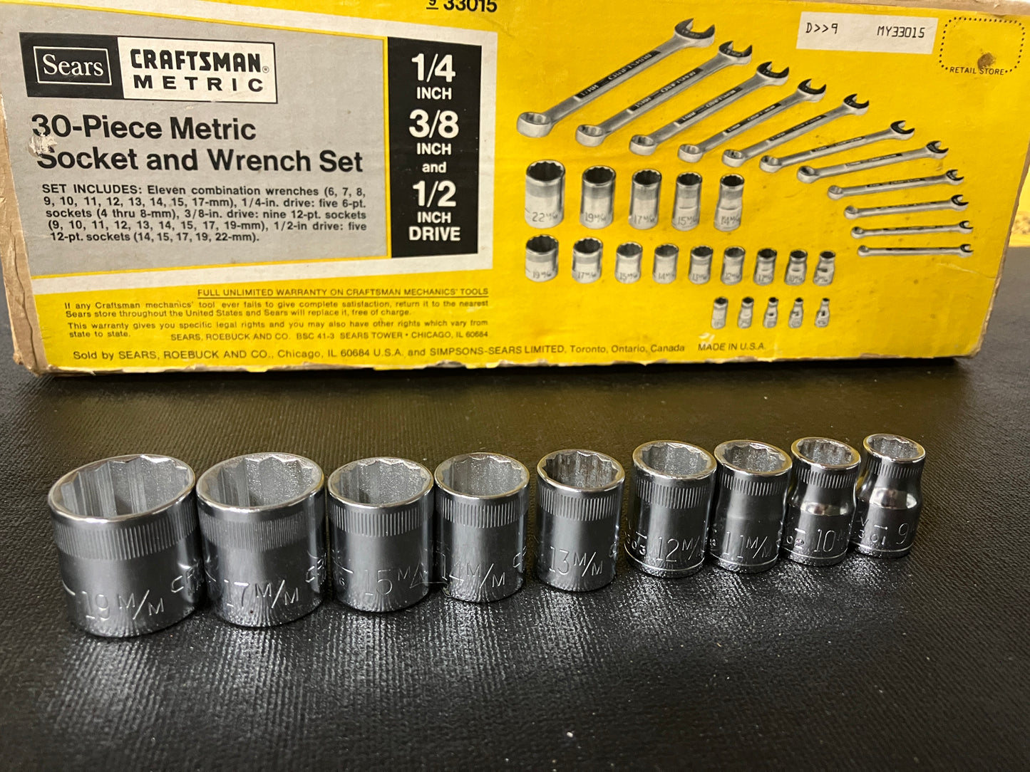 NOS Vintage Craftsman 30pc Metric Socket & Wrench Set -V- 33015 USA w/ Box