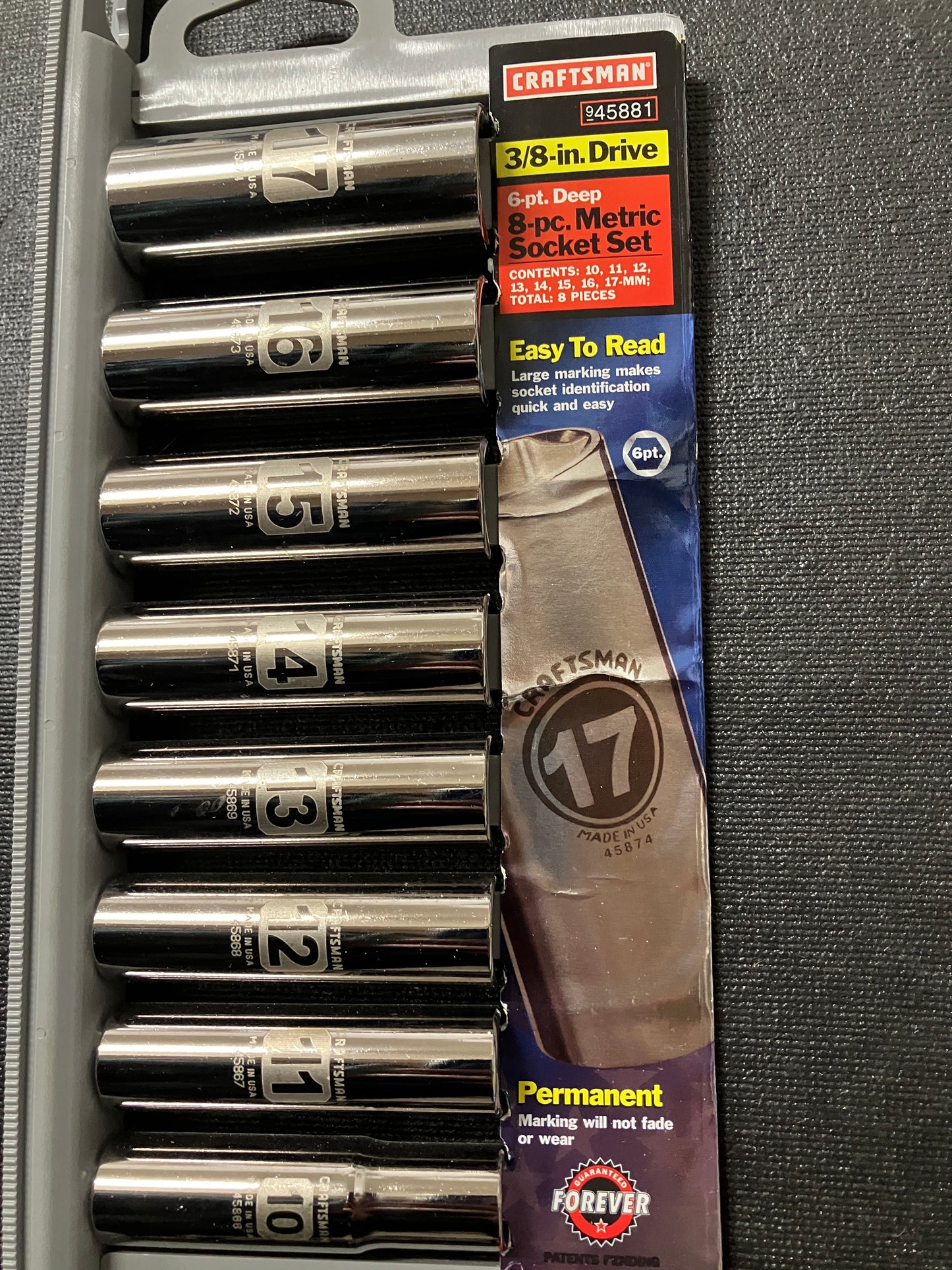 NOS Sears Craftsman 3/8” Drive Easy Read Metric Socket Set 8pc 6 Point 45881 USA