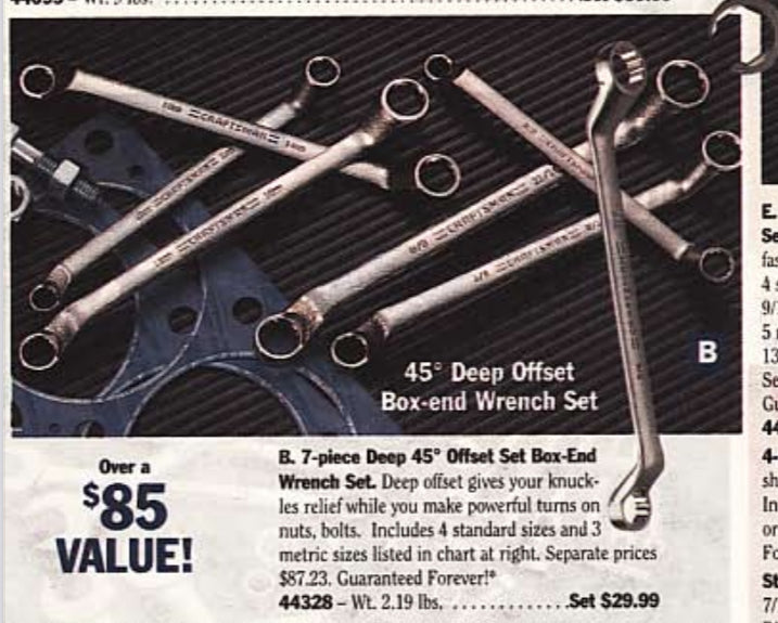 Vintage Craftsman 7pc Satin Deep Offset Box End Wrench Set 44328 -VA- USA
