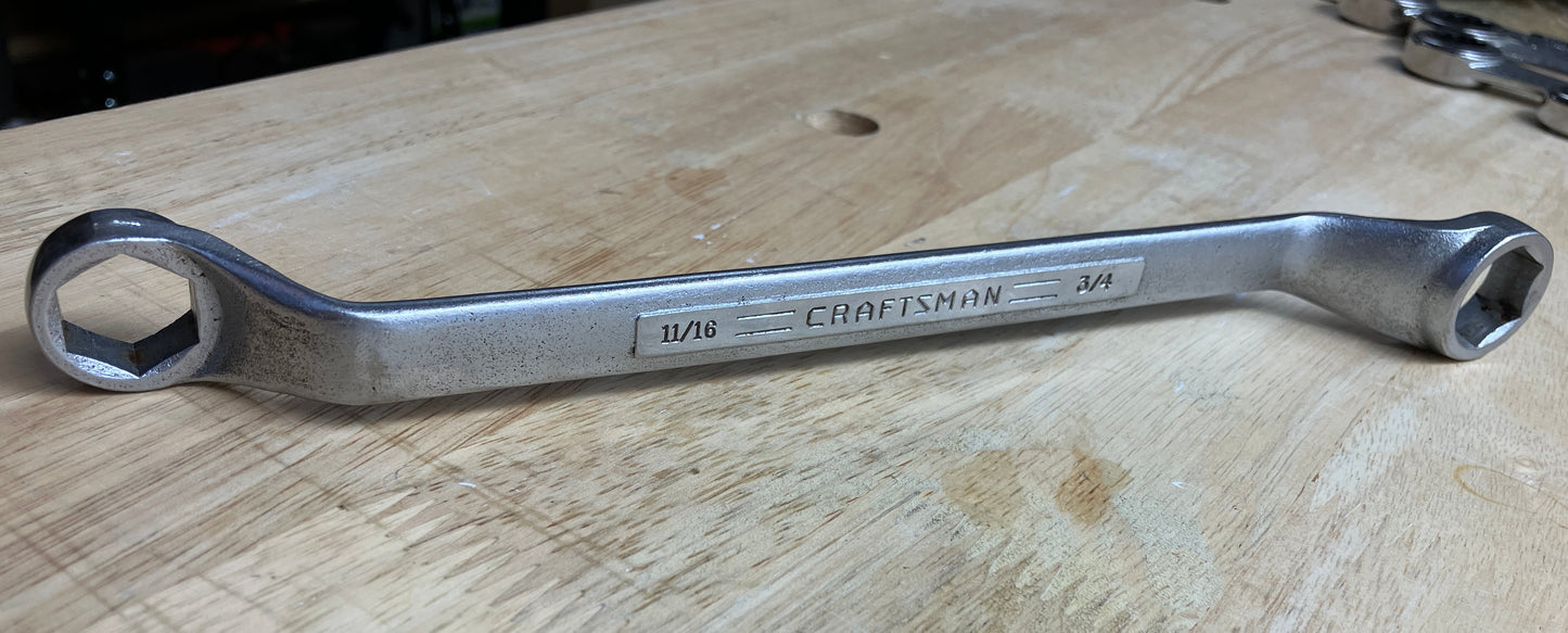 Vintage Craftsman =V= 6 Point Deep Offset Double Box End Wrench 11/16 X 3/4 USA