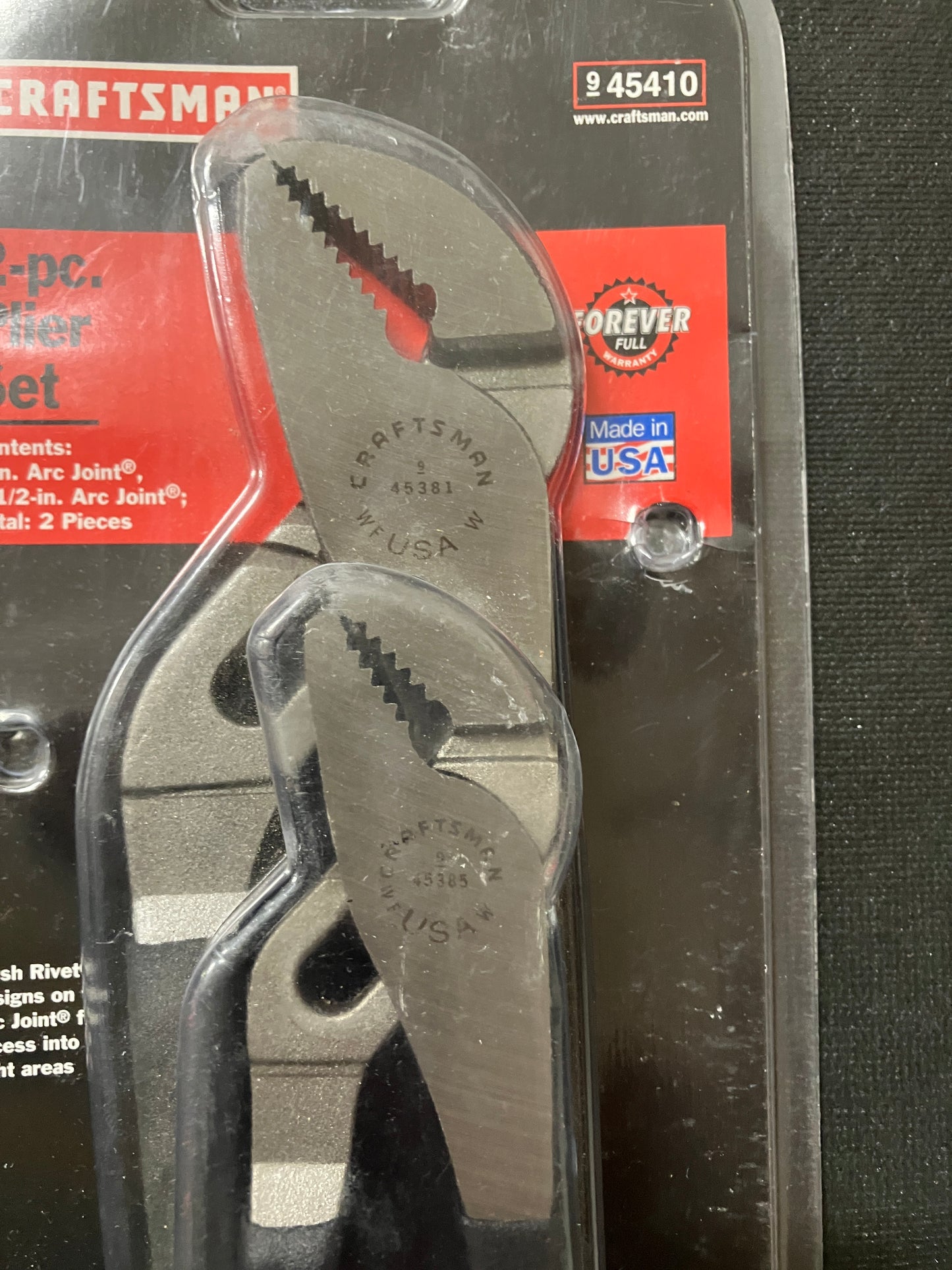 NOS Vintage Sears Craftsman 2 Pc Plier Set 45410 WF USA, 7" & 9-1/2 " Arc Joint Pliers