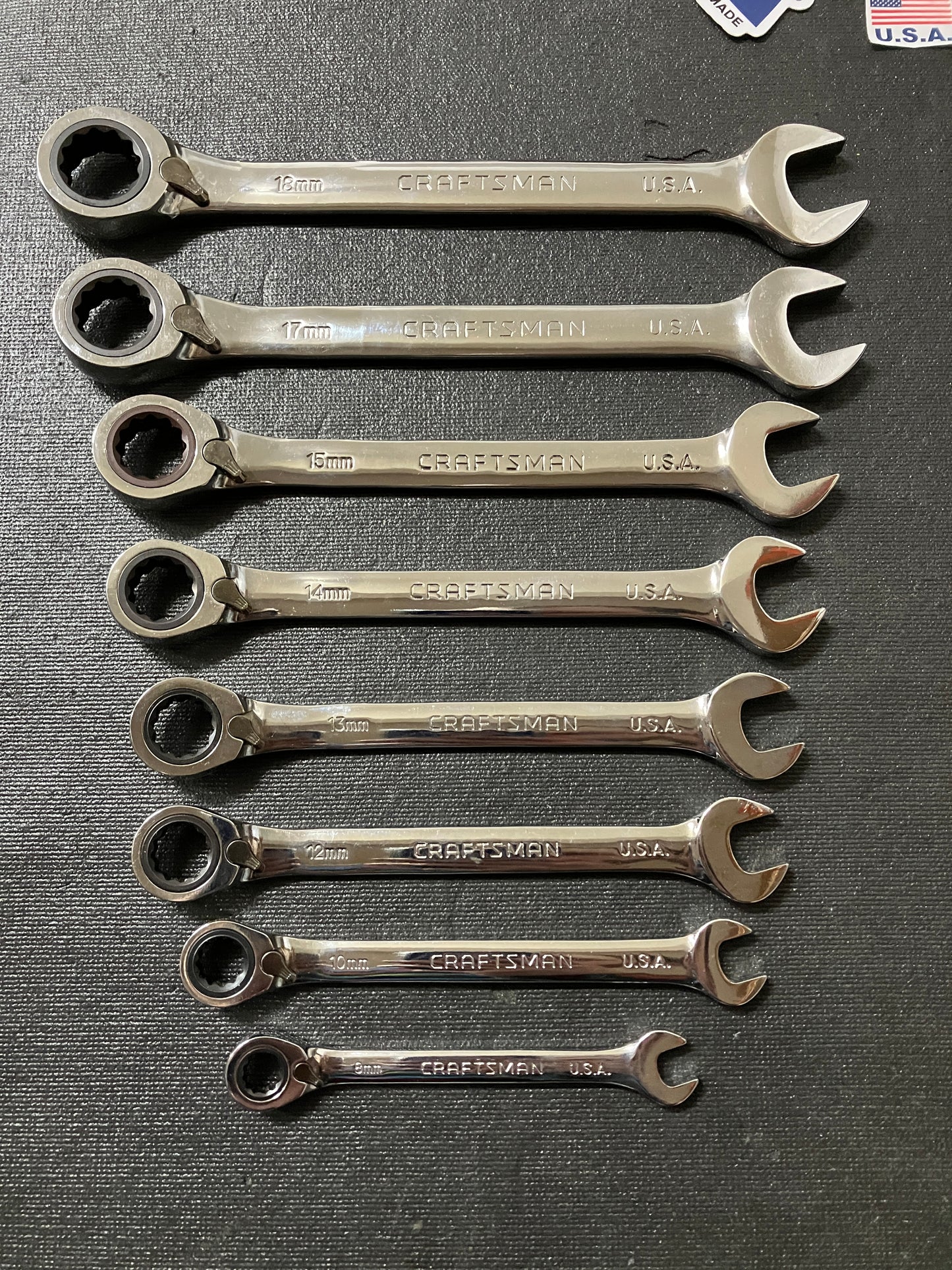 Vintage Sears Craftsman 8pc Metric Reversible Ratcheting Wrench Set 42405 USA