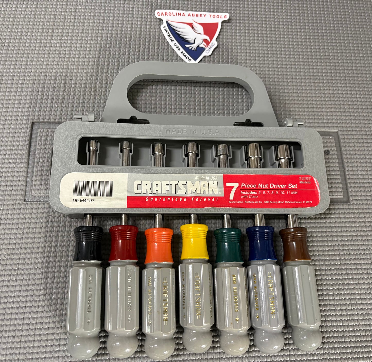 Sears Craftsman 7pc Metric Nutdriver Set w/Caddy 5mm-11mm USA 4197