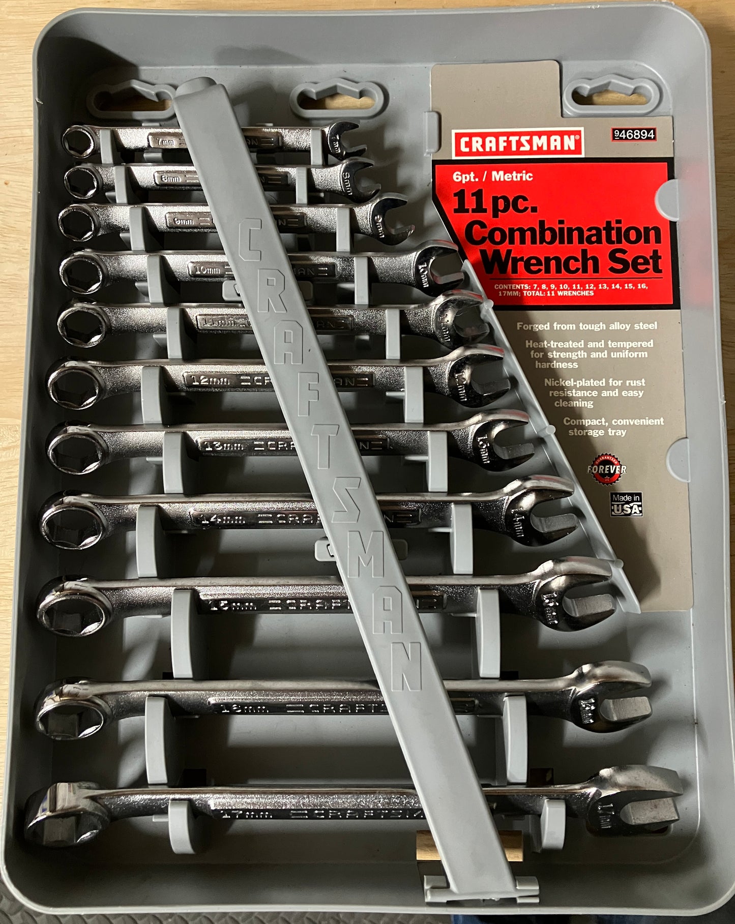 Craftsman 11pc 6 Point Combination Wrench Set 46894 7-17mm USA In Case