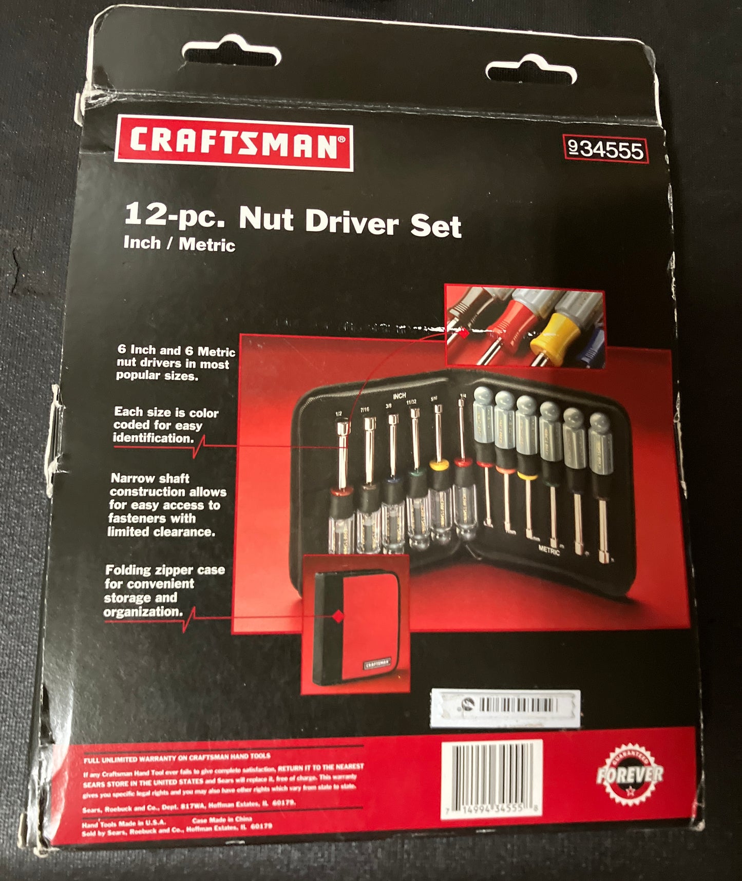 NOS Vintage Sears Craftsman 12pc SAE/Metric Nut Driver Set 34555 Made in USA