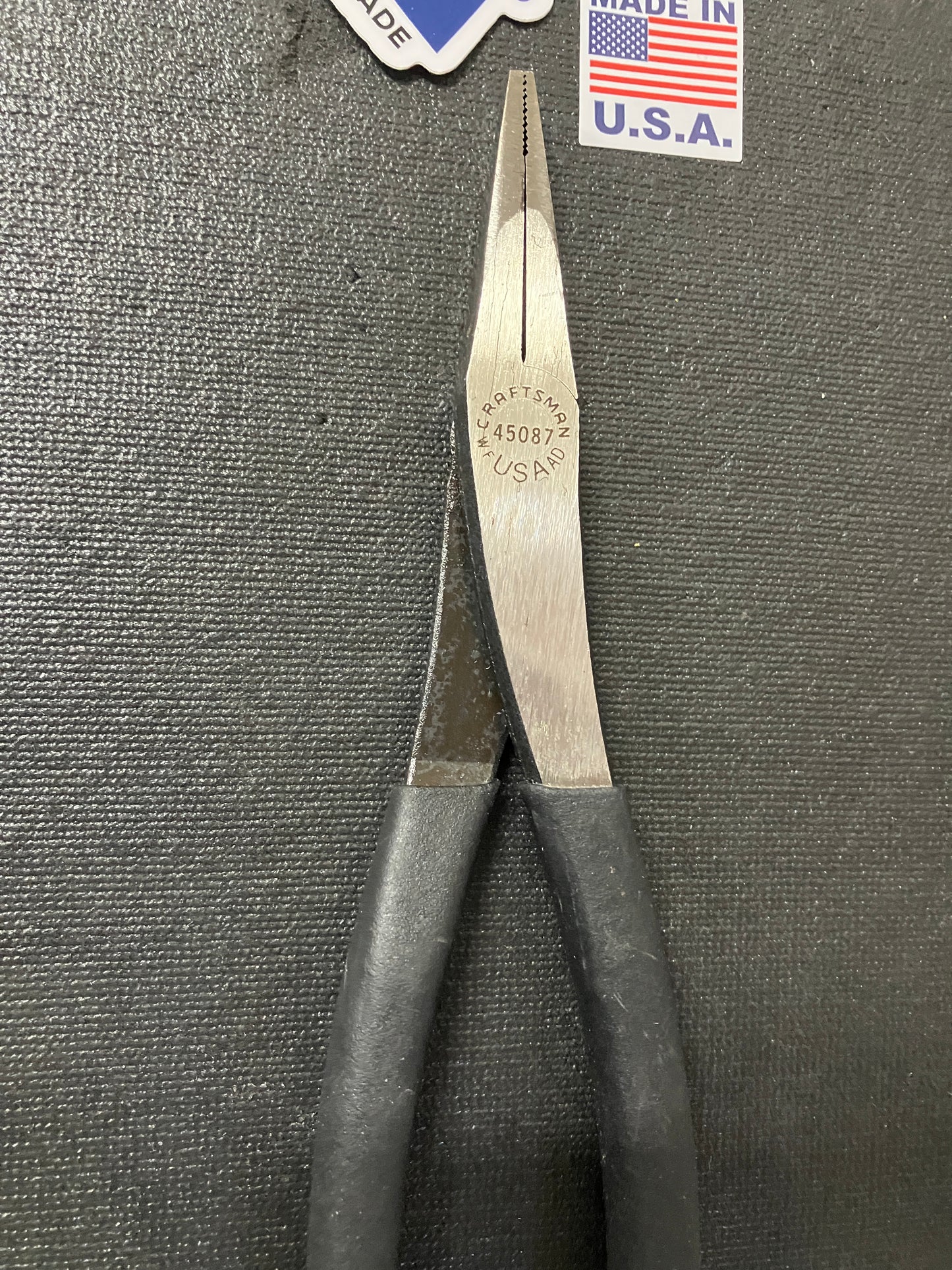 NOS Vintage Craftsman 8" Long Nose Duck Bill Pliers w/ Black Grip 45087 WF USA