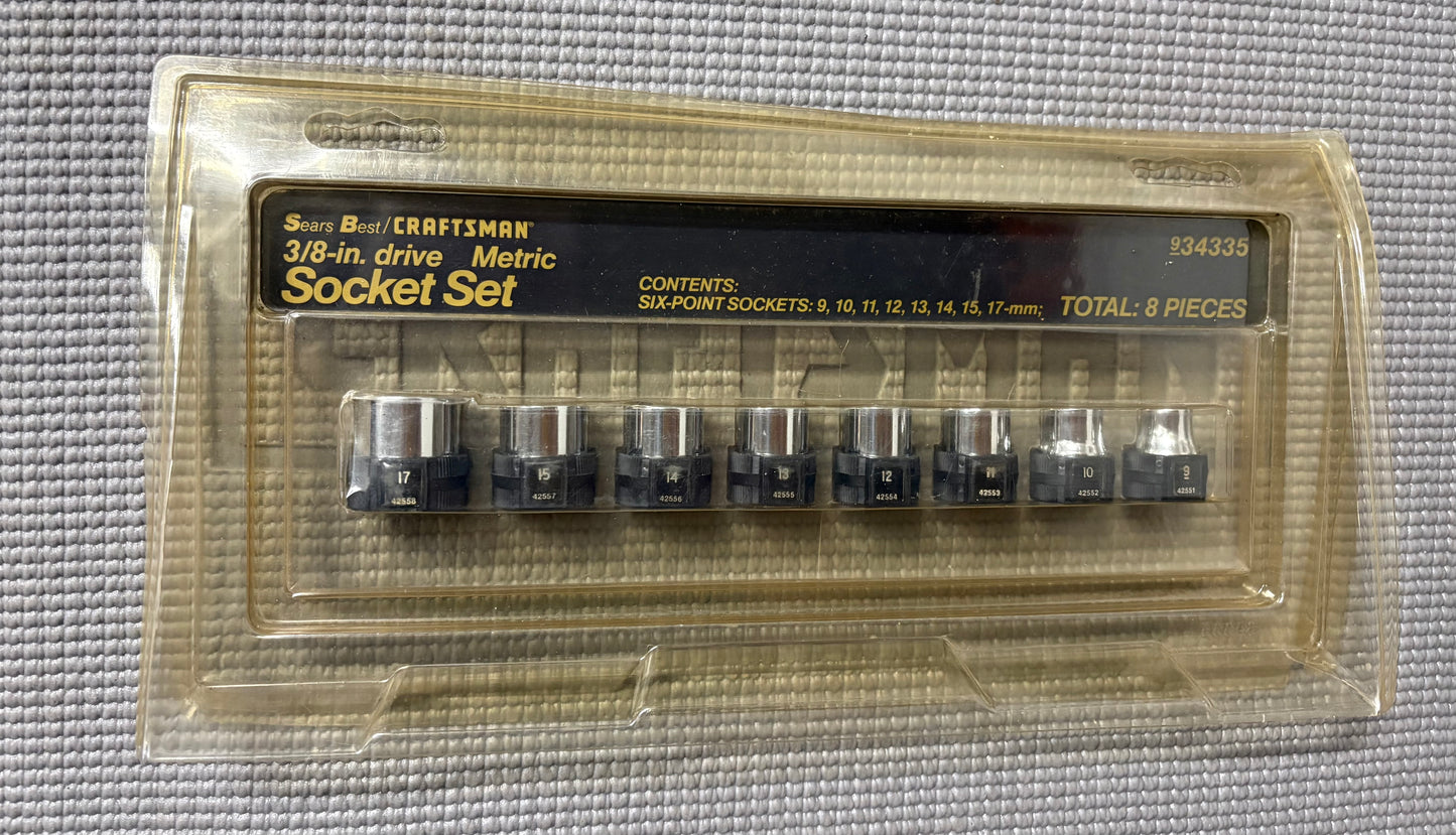 NOS Sears Best Craftsman 3/8” Drive 8pc Metric Socket Set 34355 USA w/ Collar