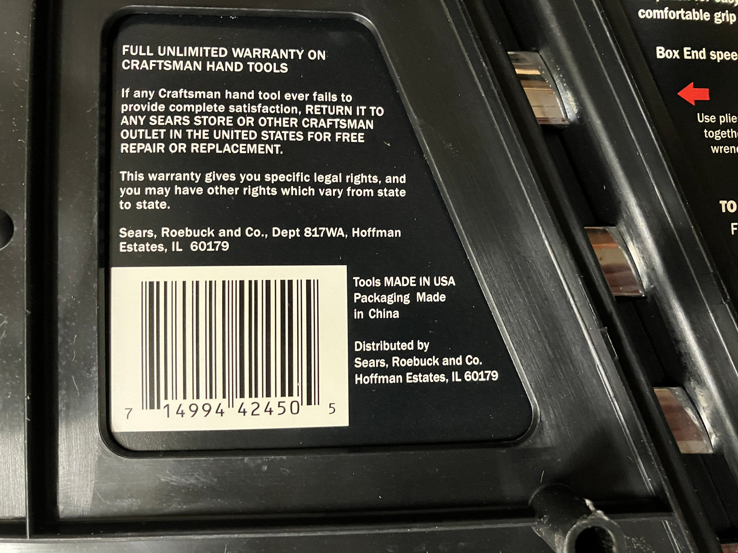 NOS Craftsman 8pc SAE Long Beam Ratcheting Combination Wrench Set 42450 USA