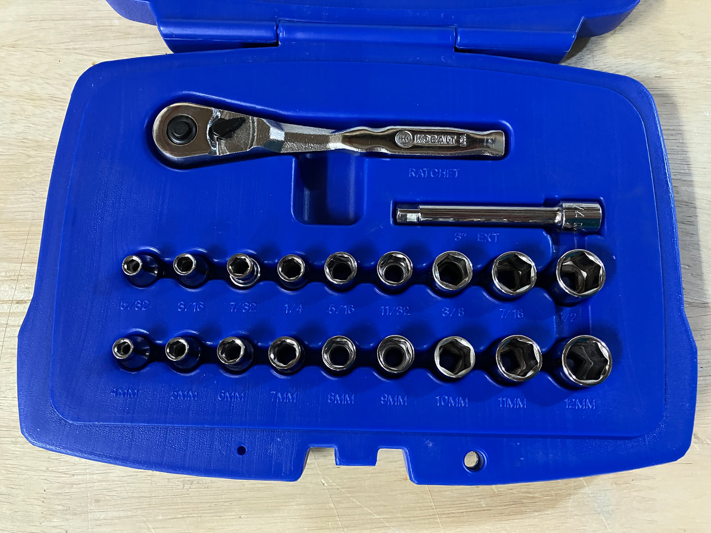 Kobalt 20 PC 1/4" Drive Metric SAE 6 Point Socket Set 266590 USA MADE