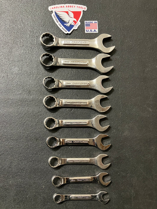 Vintage Craftsman Professional Raised Panel 9pc Stubby Wrench Set USA 10-20mm