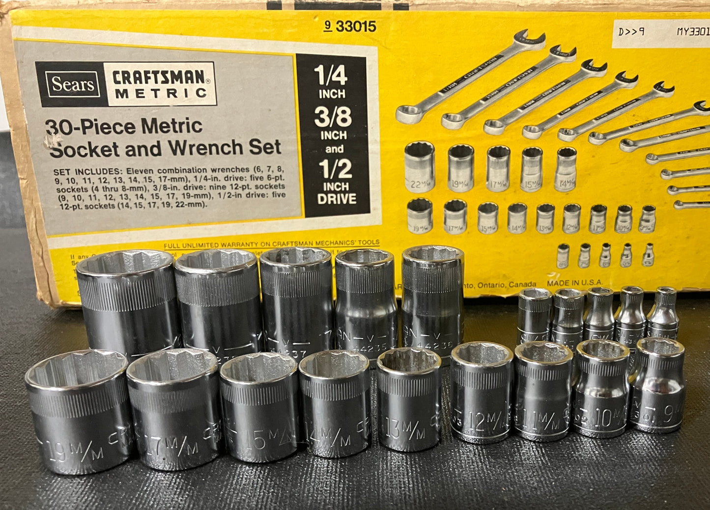 NOS Vintage Craftsman 30pc Metric Socket & Wrench Set -V- 33015 USA w/ Box