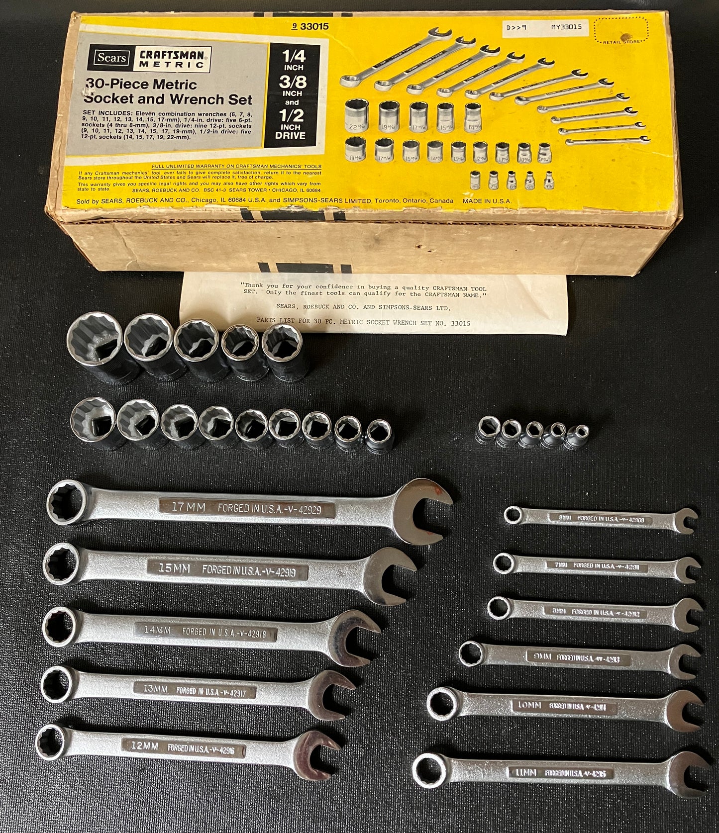 NOS Vintage Craftsman 30pc Metric Socket & Wrench Set -V- 33015 USA w/ Box