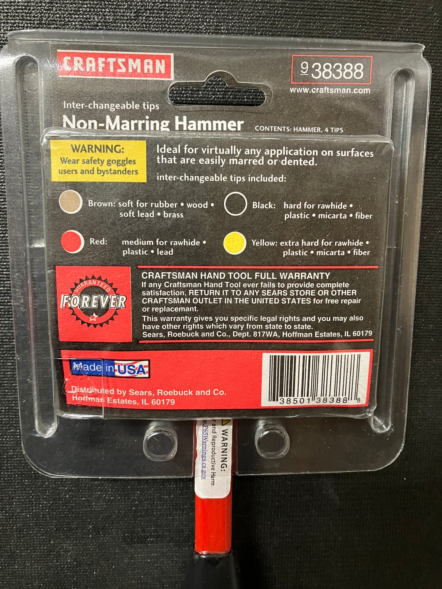 NOS Vintage Craftsman Non-Marring Hammer + 4 Tips NOS 38388 USA