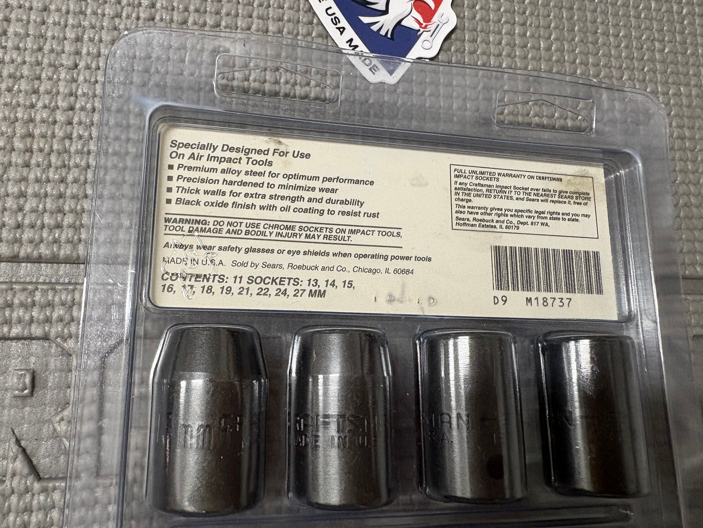 NOS Sears Craftsman 11pc Metric 1/2” Drive Impact Socket Set 18787 USA 13-27mm