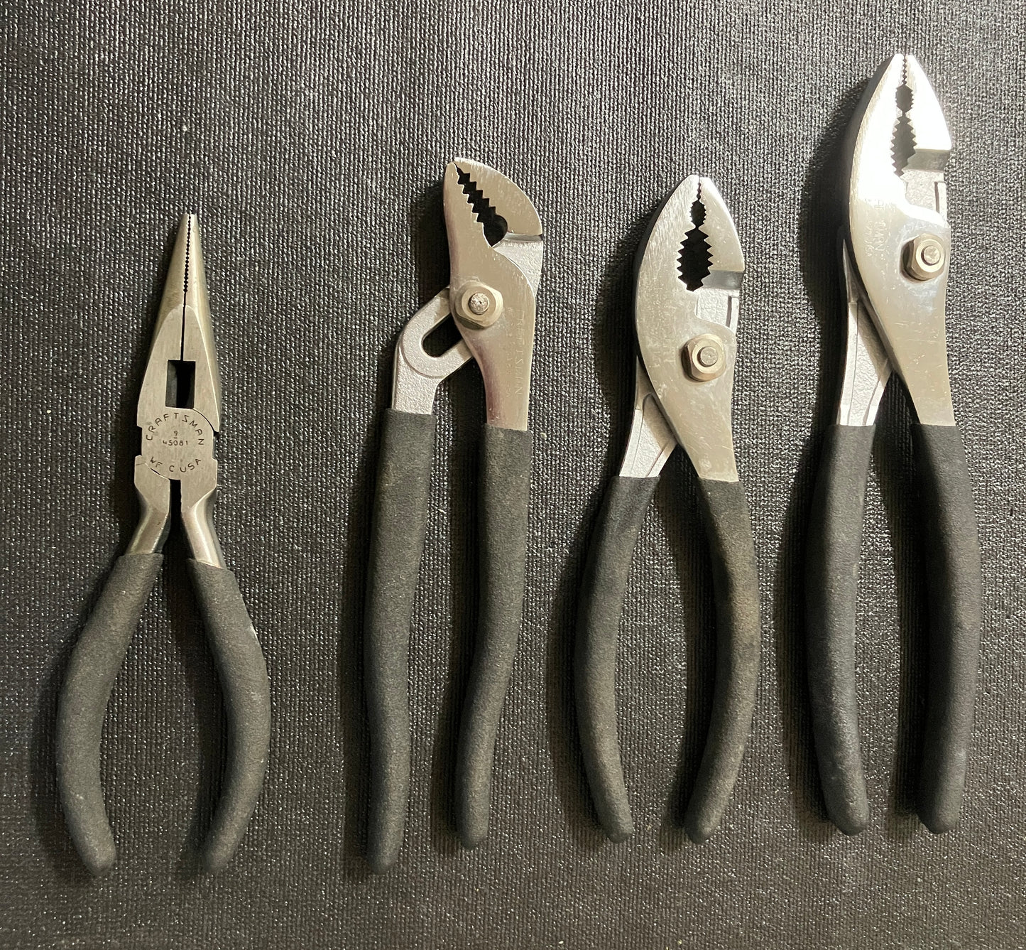 Vintage Craftsman Pliers 4pc Bundle WF C USA Slip Joint (2) Arc Joint, & Needle Nose