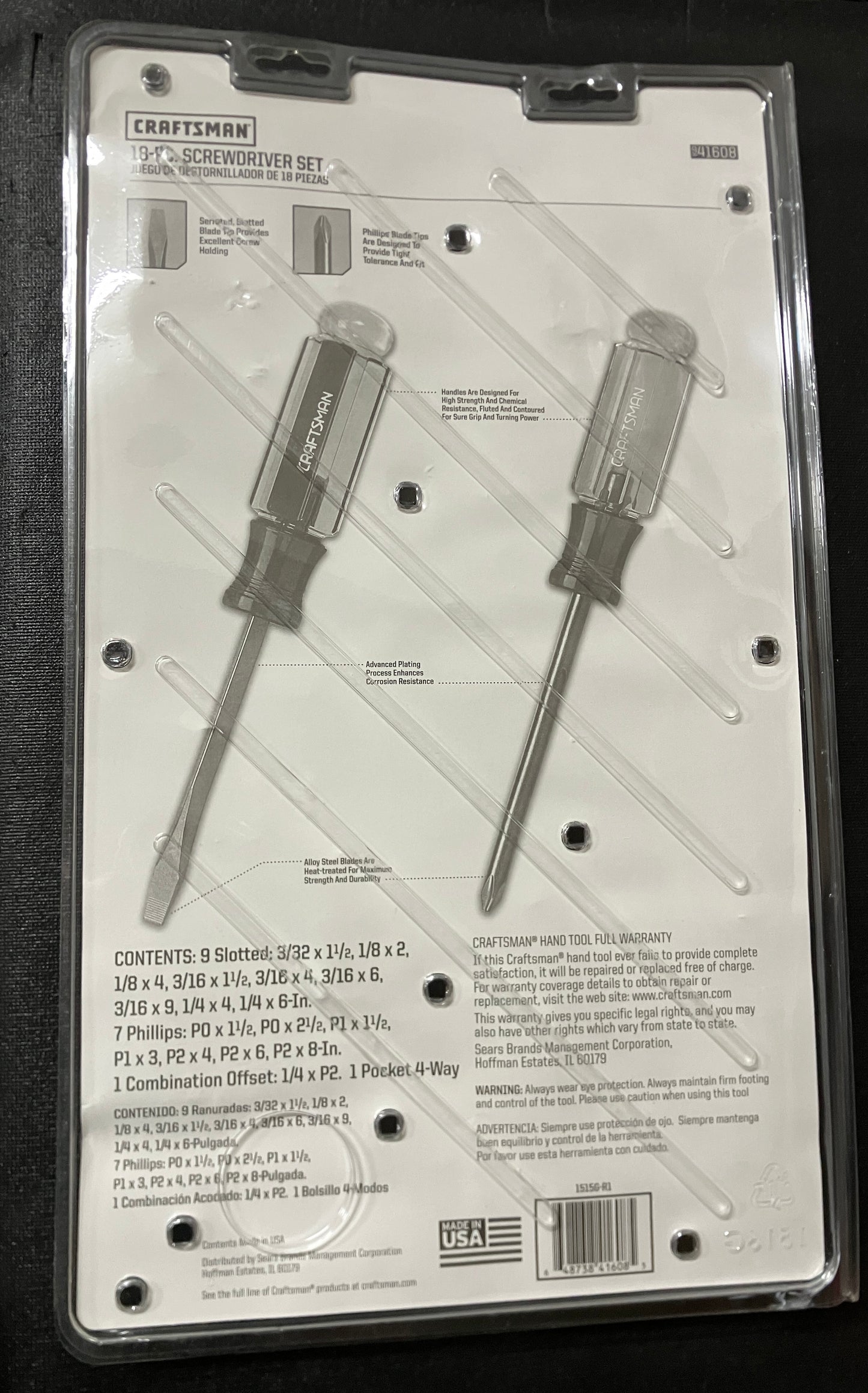 NOS Vintage Sears Craftsman 18pc Screwdriver Set Phillips Flat & Torx 41608 USA