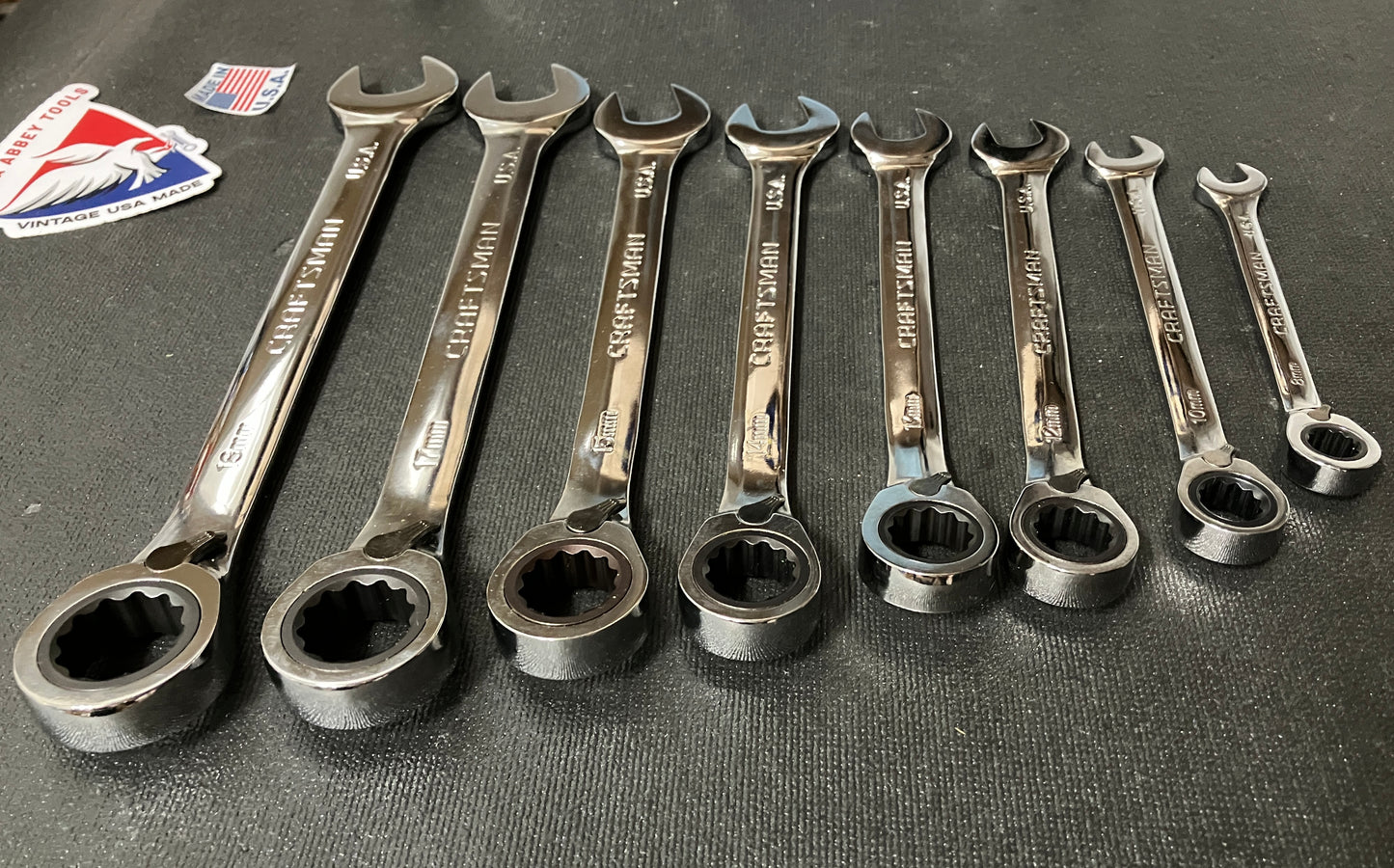 Vintage Sears Craftsman 8pc Metric Reversible Ratcheting Wrench Set 42405 USA