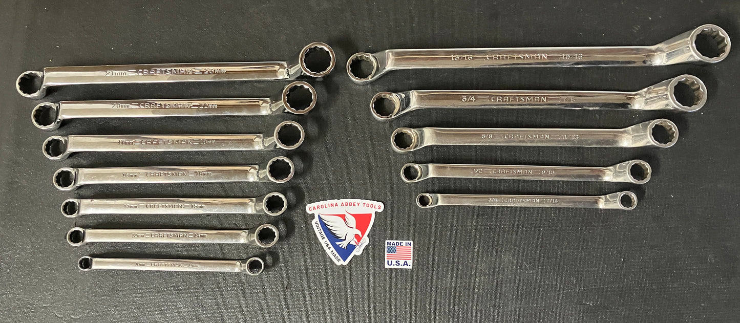 Vintage Craftsman 12pc SAE & MM Deep Offset Full Polish Double Box End Wrenches