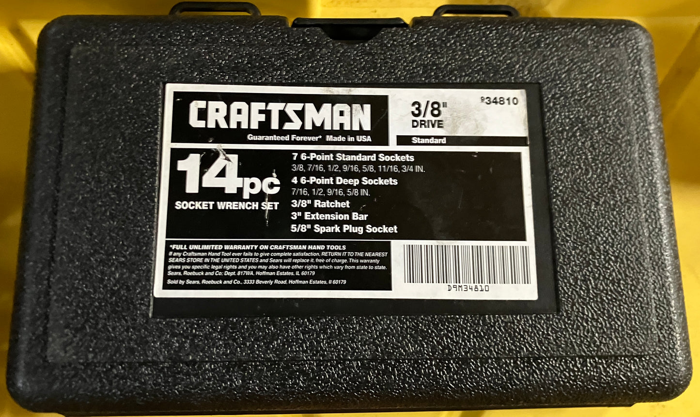 Vintage Craftsman 14pc 3/8” Drive SAE Socket Set 34810 USA