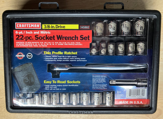 Craftsman 45882 22 pc 6 Point Socket Set SAE & Metric Laser Etched Sockets USA