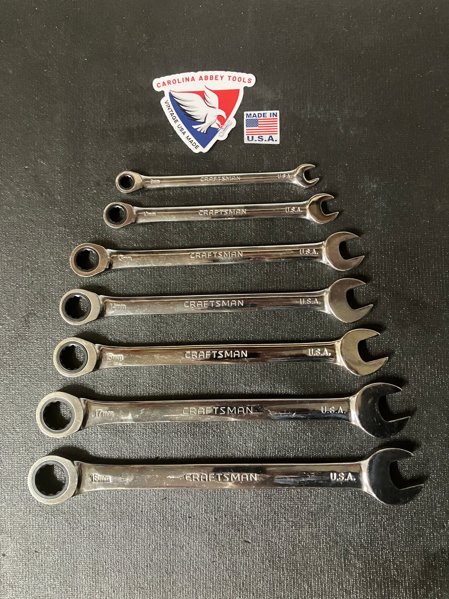 Vintage Craftsman 8pc Full Polished Ratcheting Metric Wrench Set 42451 USA