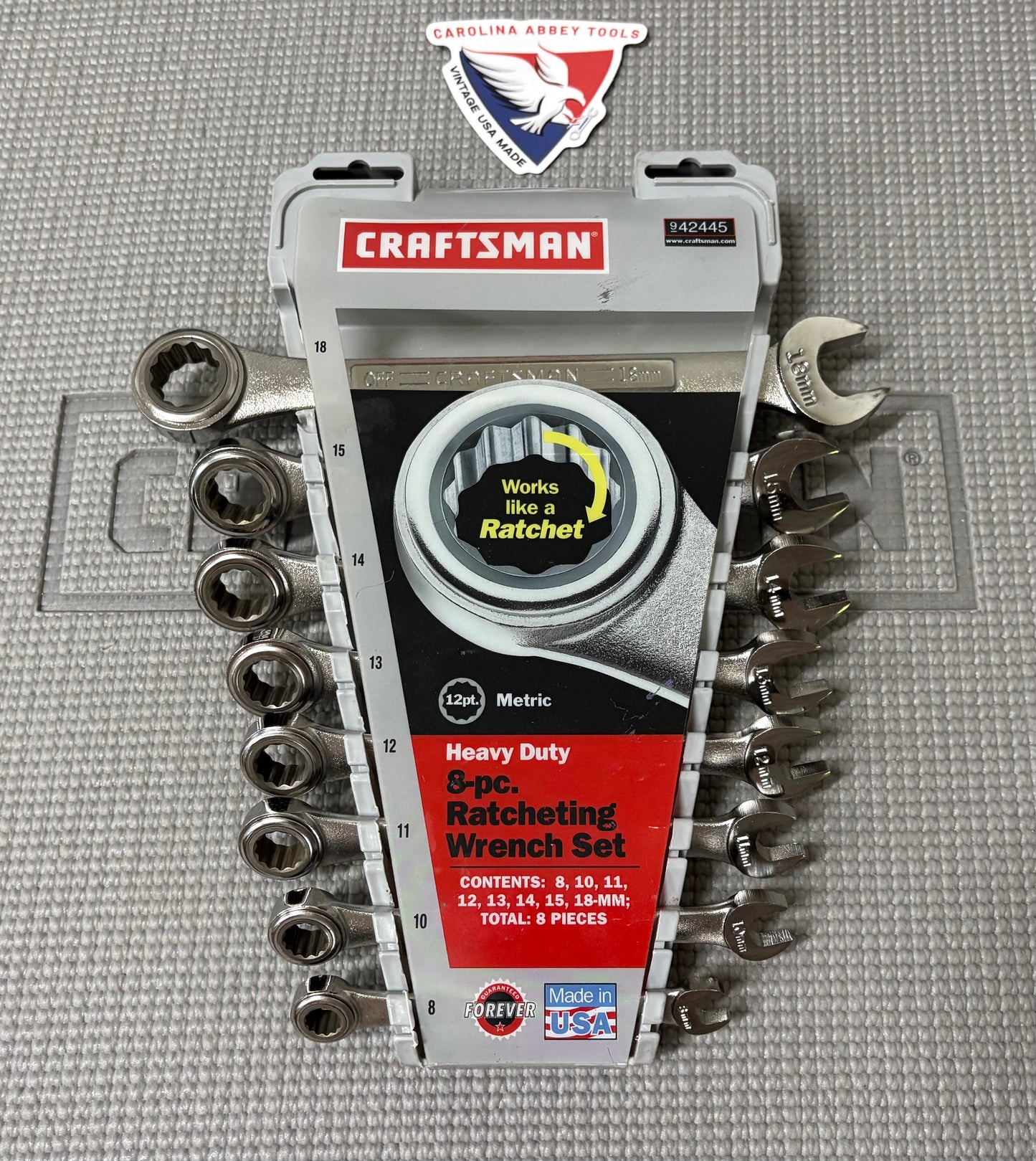 Sears Craftsman USA 8pc Metric Combination Ratcheting Wrench Set 42445 8-18 MM