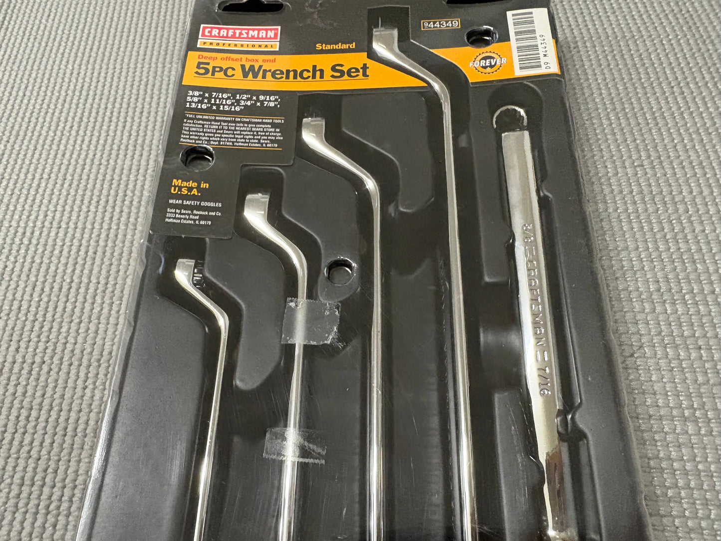 NOS Sears Craftsman Professional 5pc Deep Offset Wrench Set 44349 SAE Full Polish