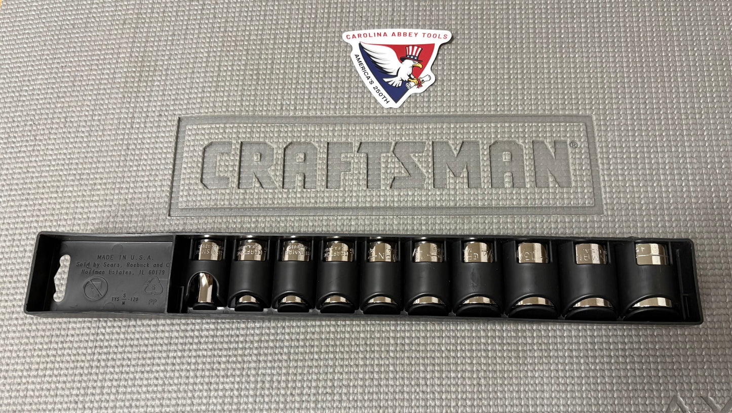 NOS Sears Craftsman USA 1/2” Drive 10pc Easy Read 6 Point Socket Set SAE 34550 G2D Dual Marked