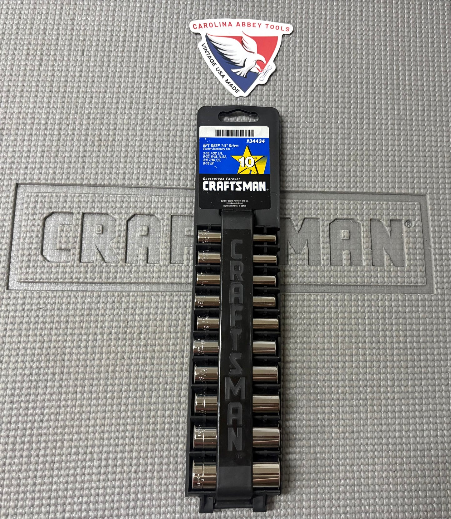 NOS Sears Craftsman USA 1/4" Drive Deep SAE Socket Set USA 6 Point 34434