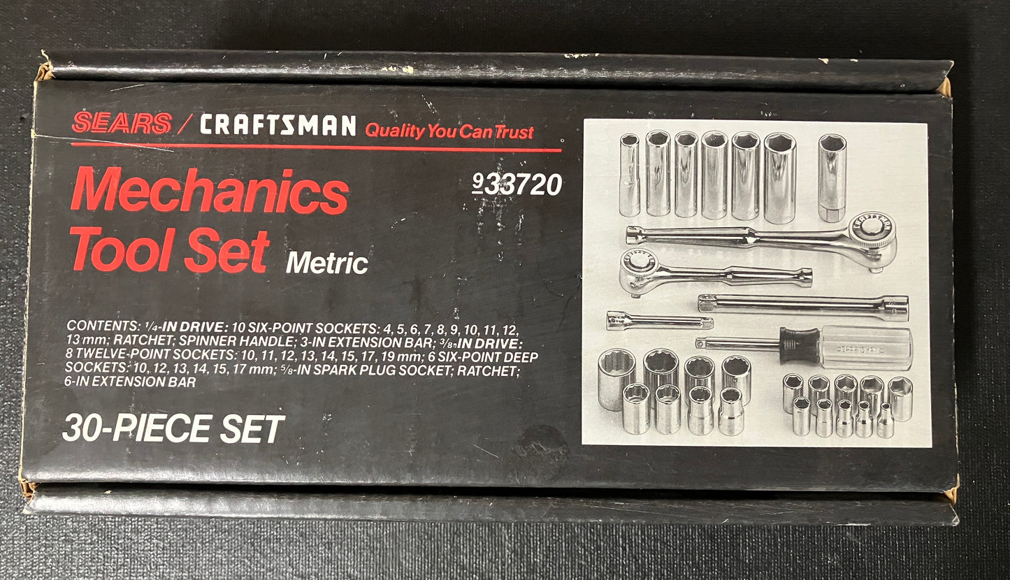 Vintage Craftsman 30pc Mechanics Set 33720 w/ Gold Label Ratchets - Like New