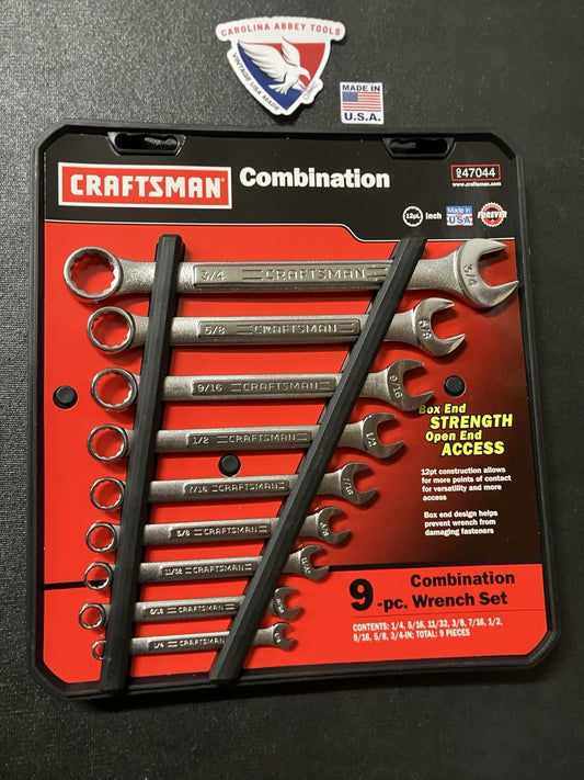 NOS Vintage Sears Craftsman 9pc Combination Wrench Set SAE 47044 USA 1/4”-3/4”