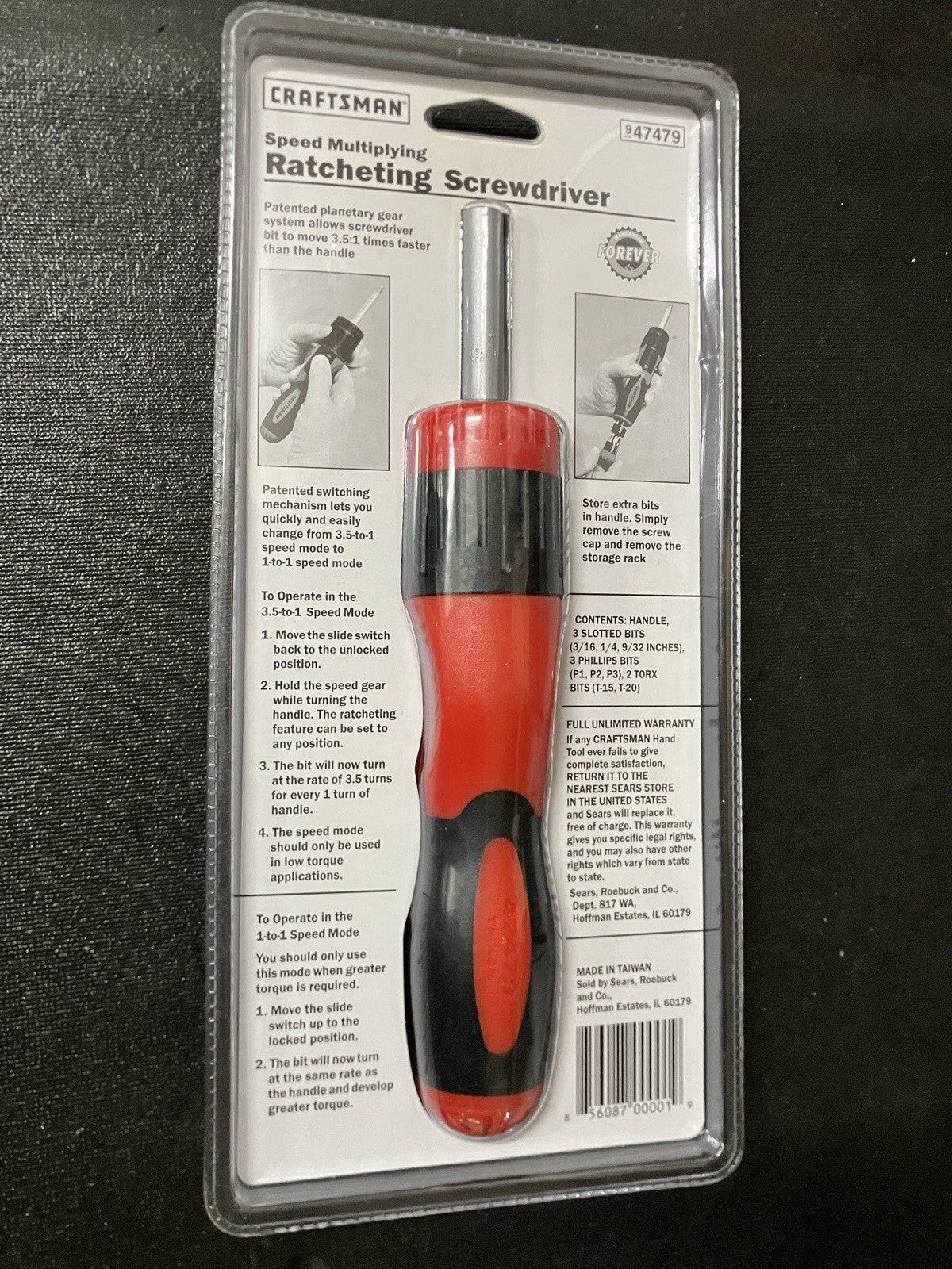 NOS SEARS Craftsman Ratcheting Bit Screwdriver Speed Multiplying 47479