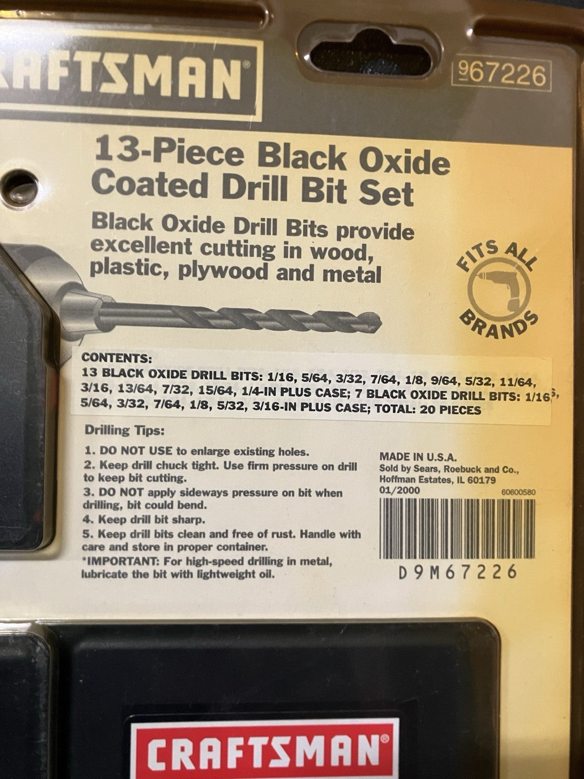 NOS Vintage Sears Craftsman 20pc Black Oxide Drill Bit Set 67226 USA Brand New!