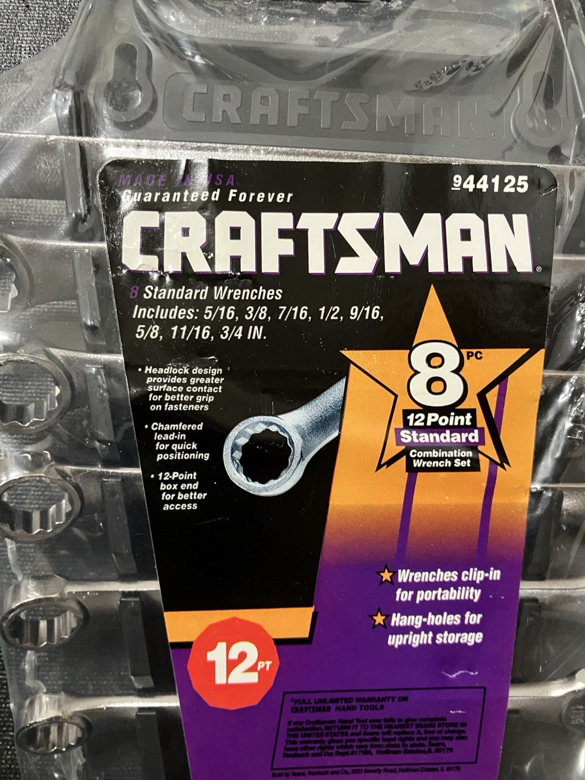 NOS Vintage Sears Craftsman 8pc SAE Combination Wrench Set w/ Holder 44125 USA
