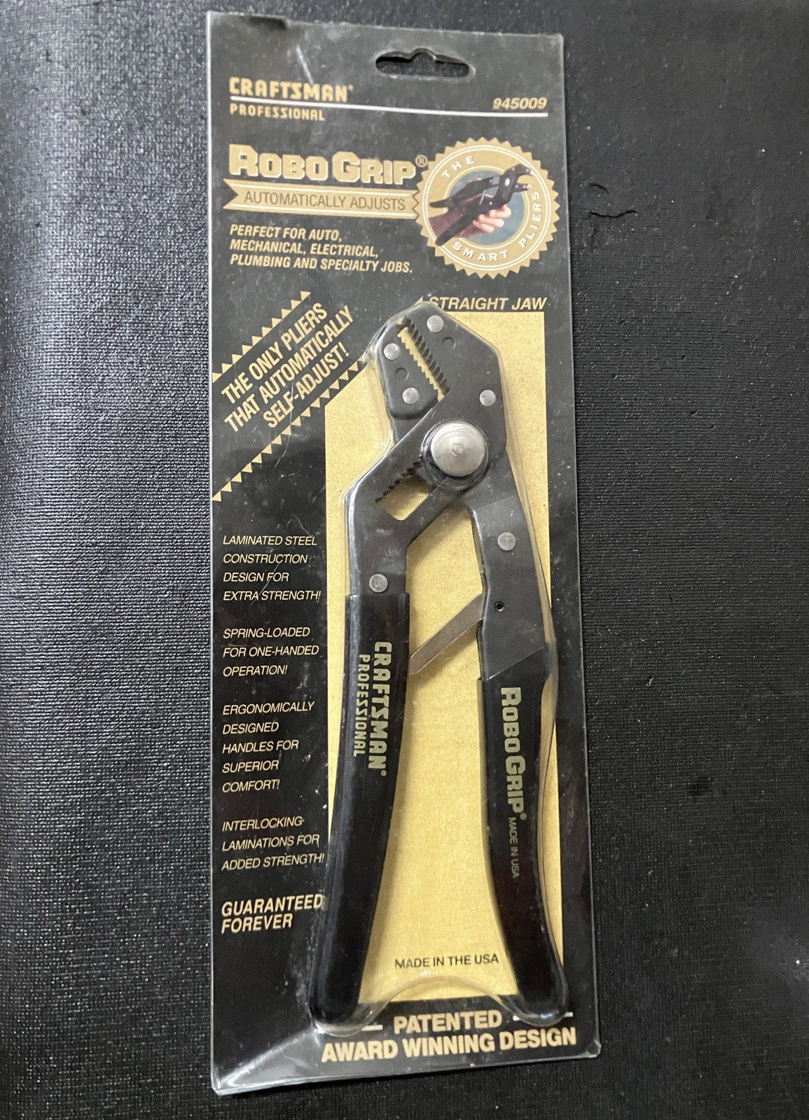 NOS Craftsman Professional Robo Grip 9" Straight Jaw Self Adjusting Pliers 45009