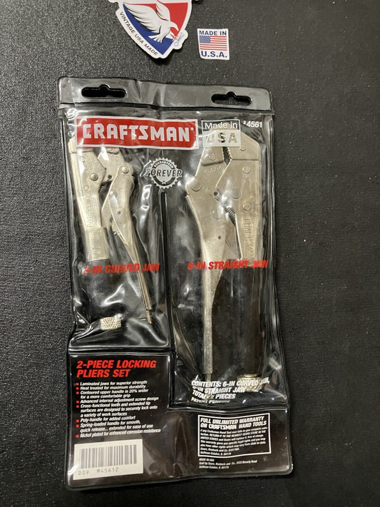 NOS Vintage Craftsman 2pc Locking Plier Set 45612 USA 6” Curved 8” Straight