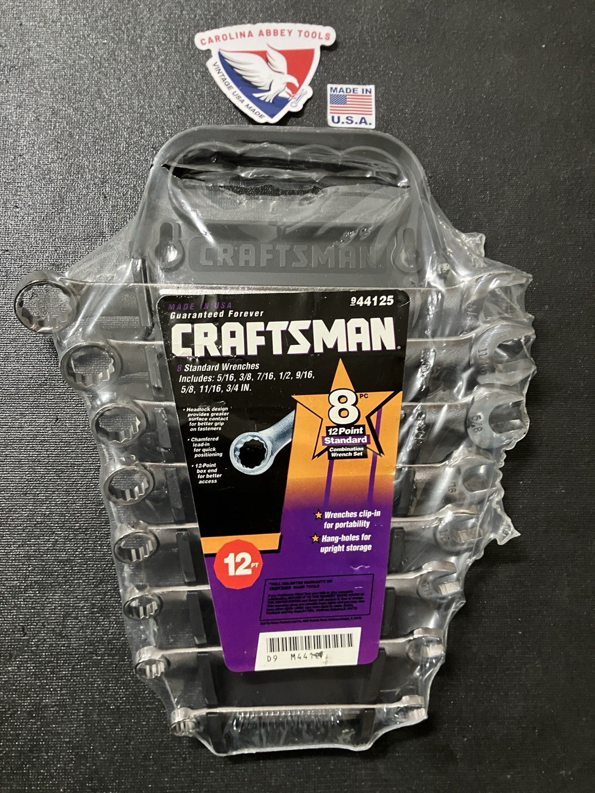 NOS Vintage Sears Craftsman 8pc SAE Combination Wrench Set w/ Holder 44125 USA