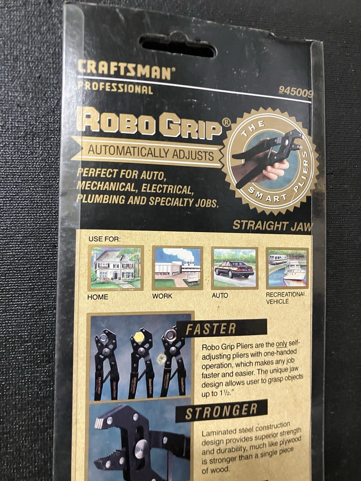 NOS Craftsman Professional Robo Grip 9" Straight Jaw Self Adjusting Pliers 45009