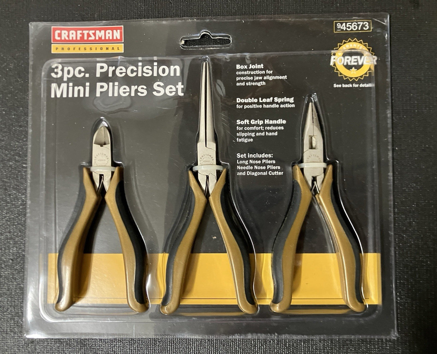 NOS Craftsman Professional 3pc Precision Mini Pliers Set 45673 (Gold/Black)