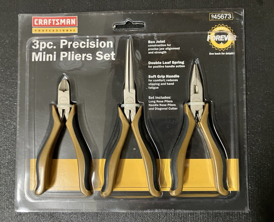 NOS Craftsman Professional 3pc Precision Mini Pliers Set 45673 (Gold/Black)